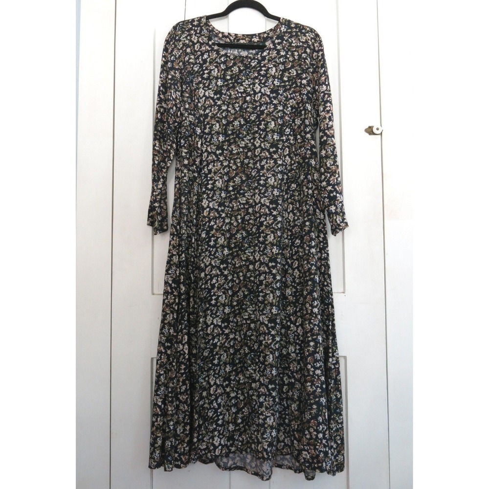 Vintage 90s Cherry Stix Corset Back Floral Rayon Midi Maxi Dress Large Modest